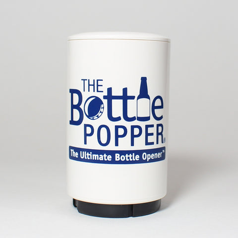 The easy-to-use, automatic Original Bottle Popper - White effortlessly pops off and captures the cap of your favorite beer or bottled beverage in one swift, push-down motion - and as a fully portable device, its perfect for tailgates, barbecues, home bars and more.